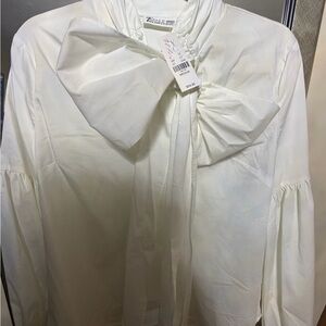 New York & Company White Blouse with Bow Accent